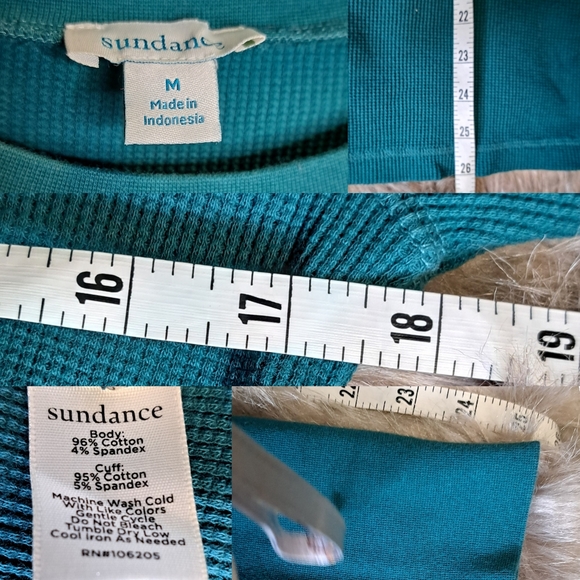 Sundance • Thermal Boho Teal Long Sleeve Crewneck Trendy Chic Layering Medium - Picture 8 of 15